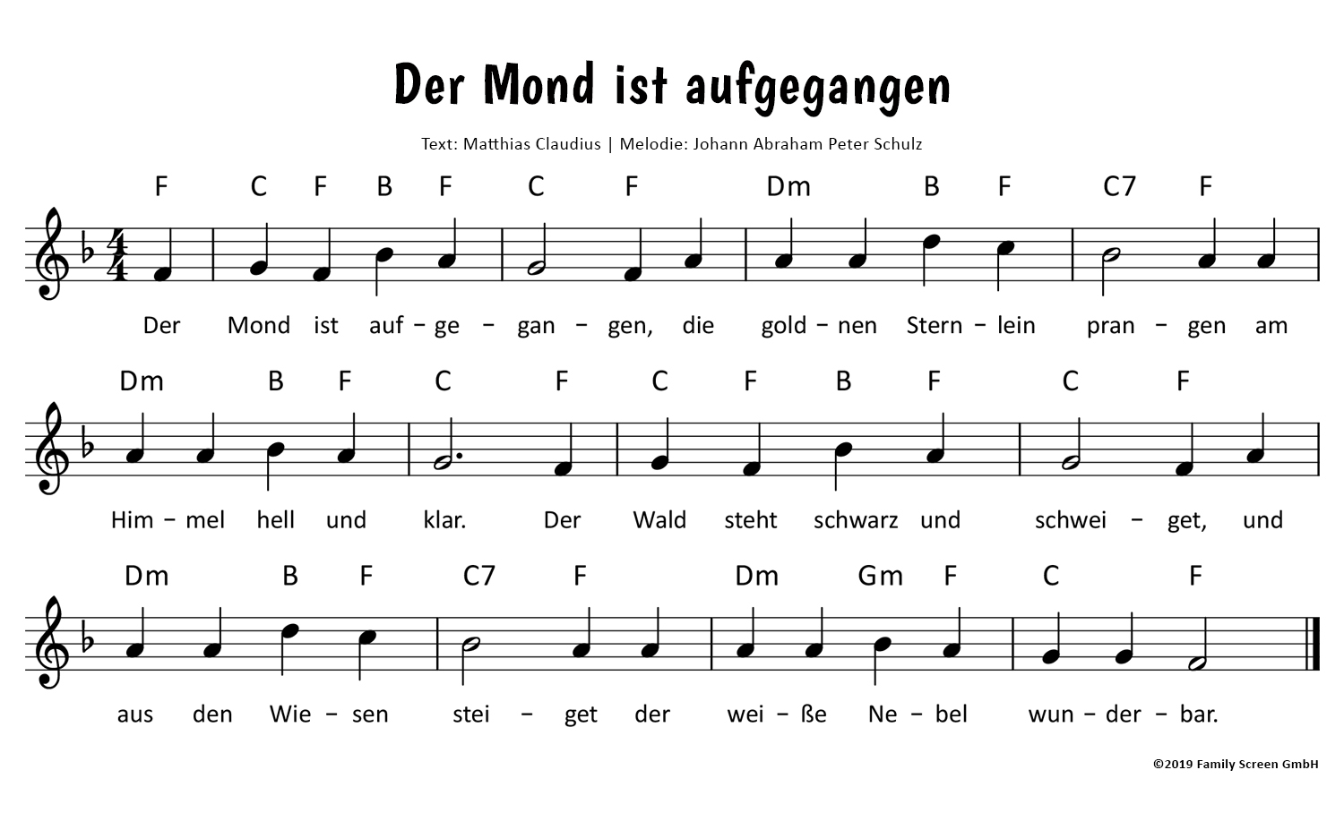 Der Mond ist aufgegangen Noten