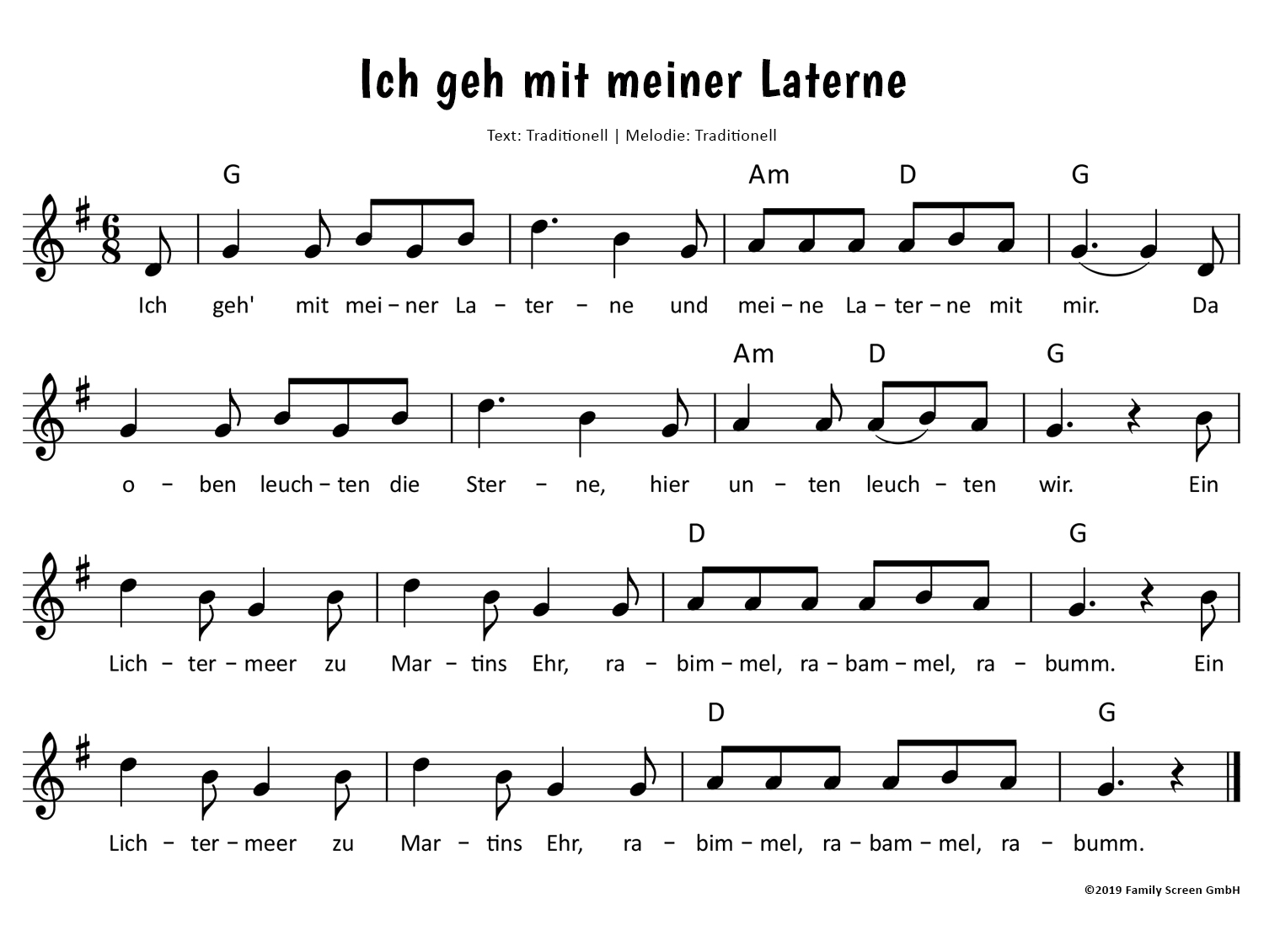 Ich geh mit meiner Laterne Noten