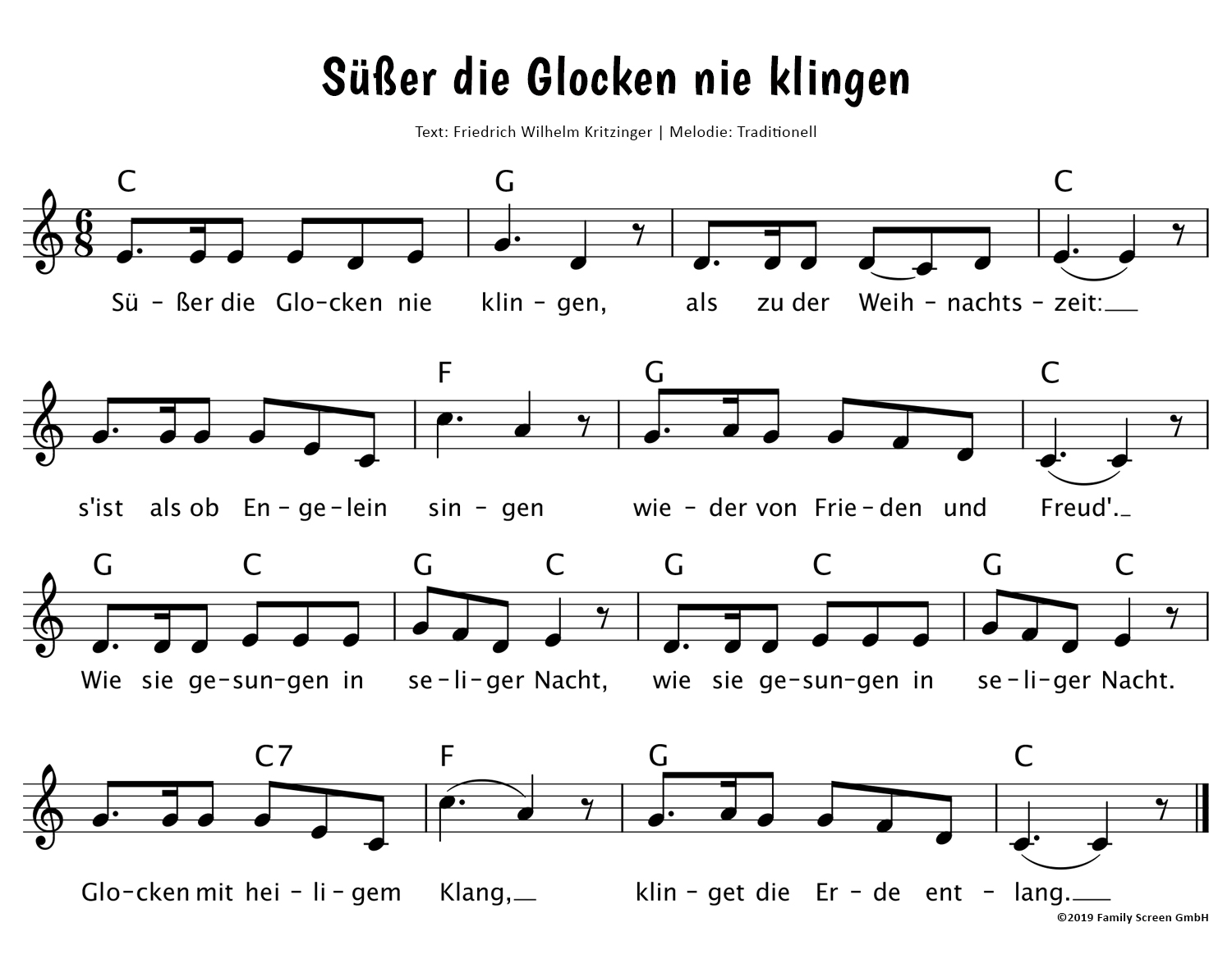 Süßer die Glocken nie klingen Noten
