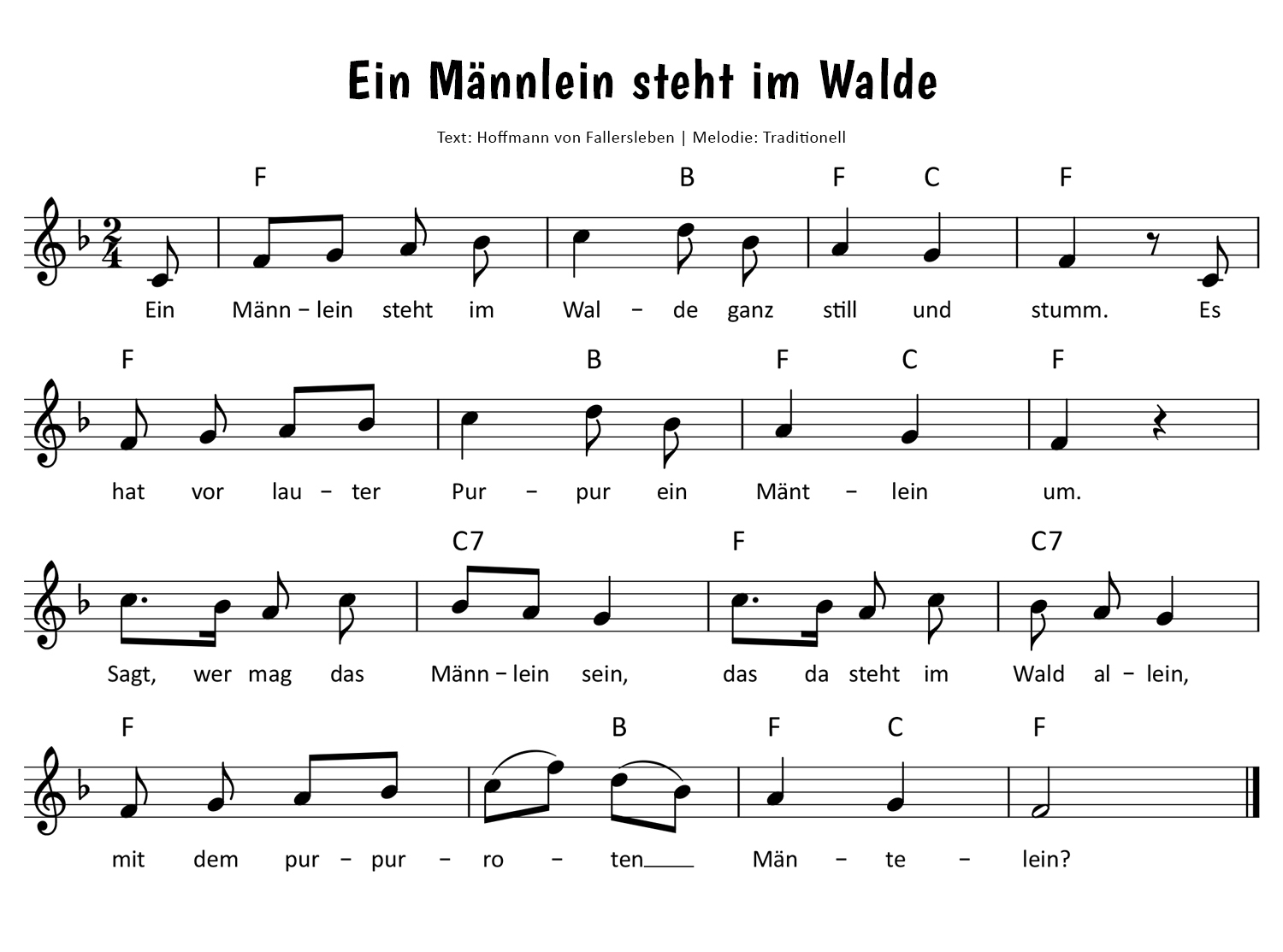 Ein Männlein steht im Walde Noten
