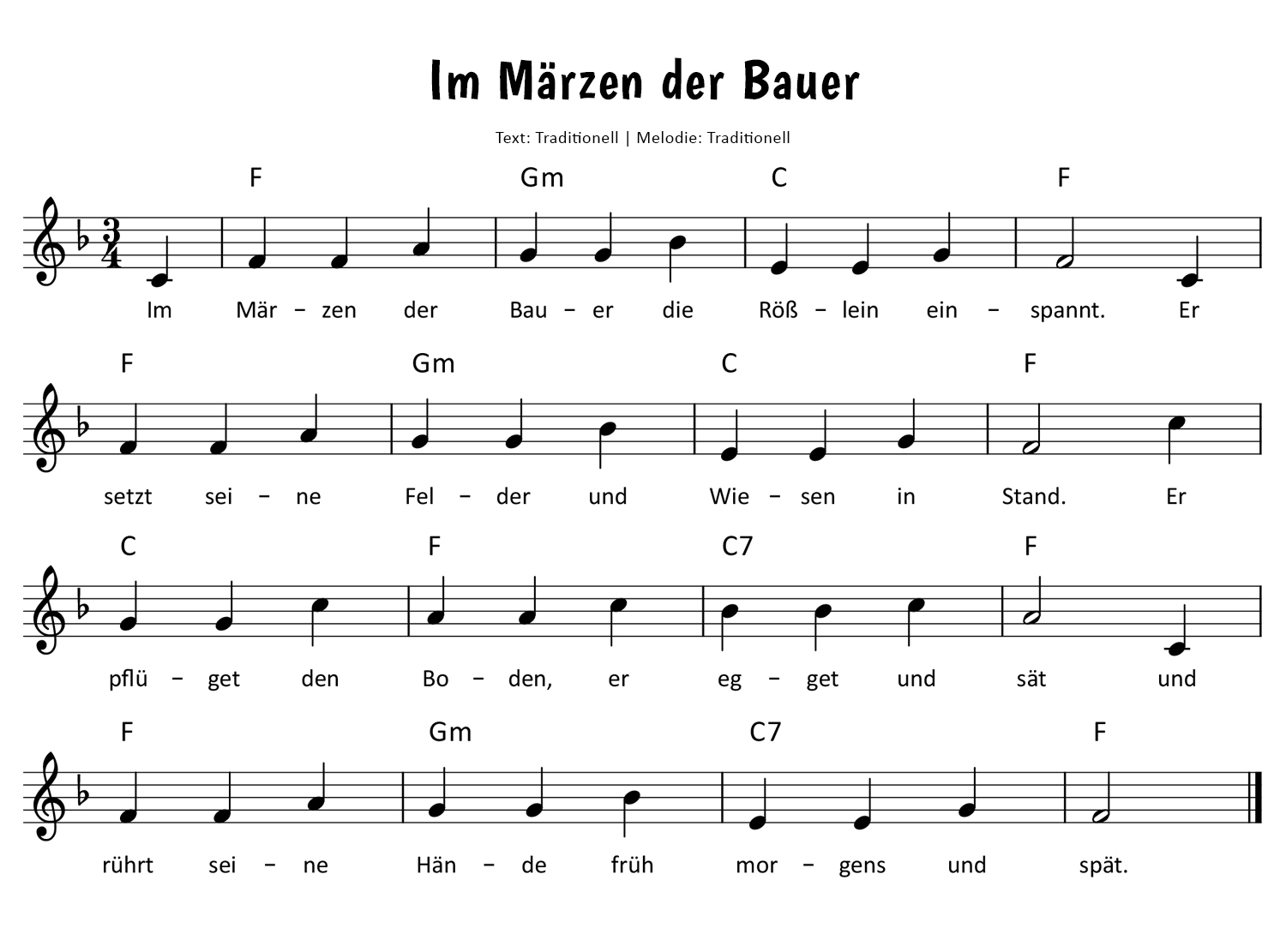 Im Märzen der Bauer Noten