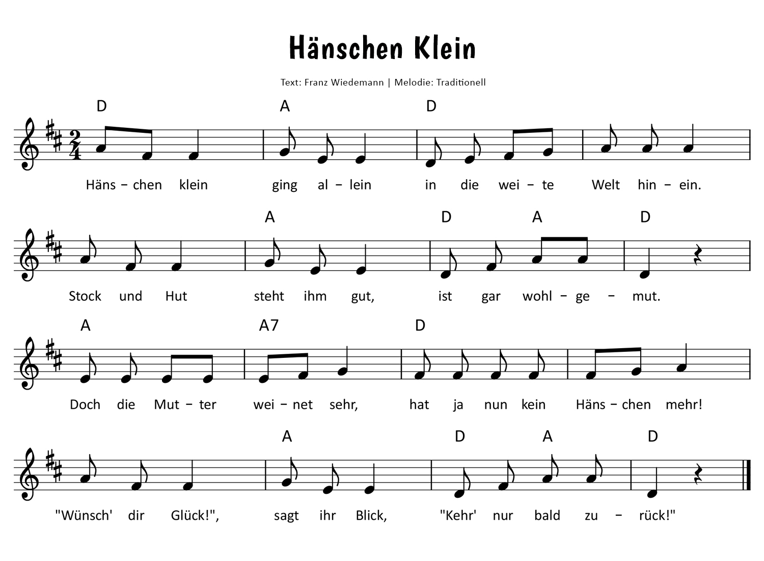Hänschen klein Noten