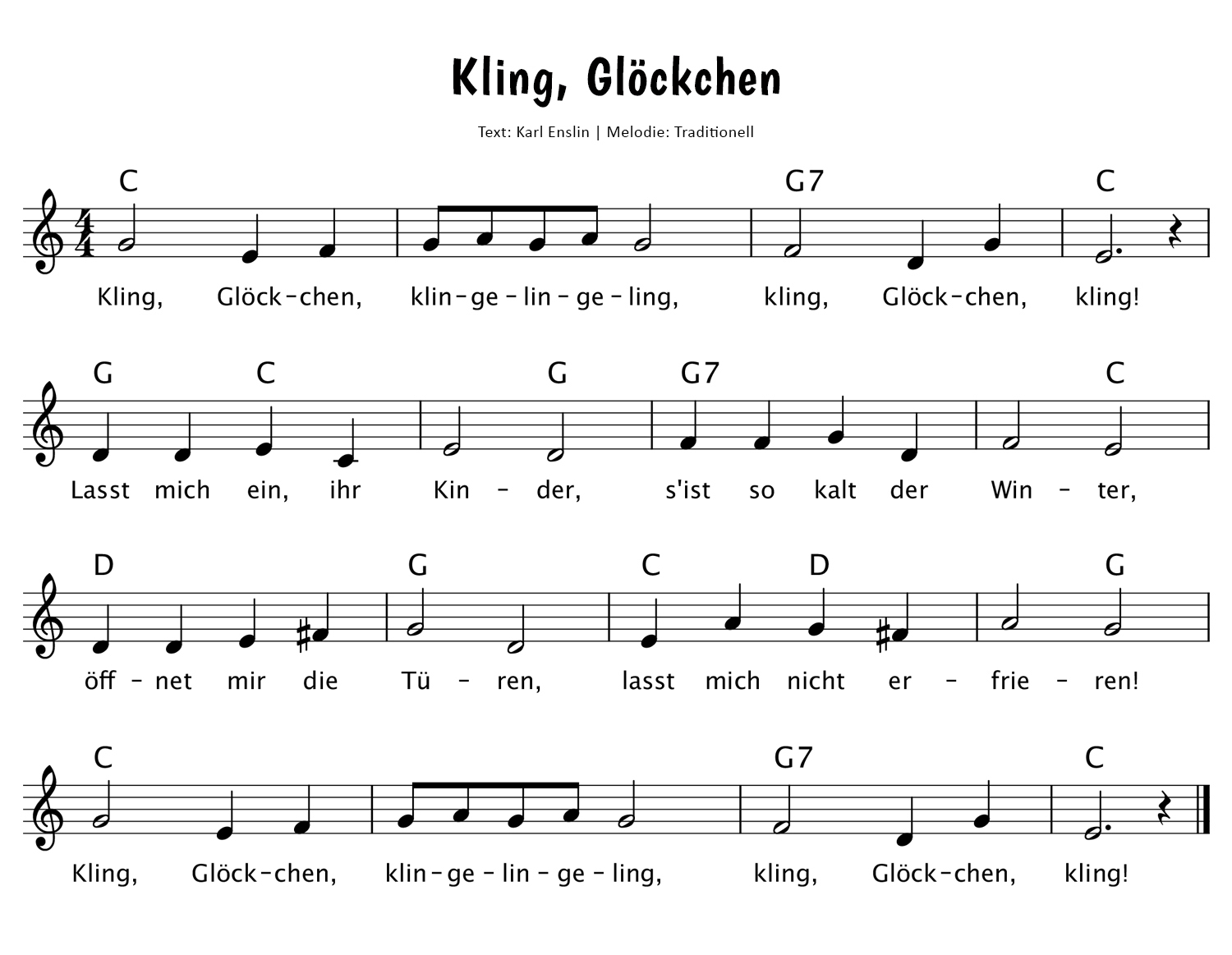 Kling, Glöckchen, klingelingeling Noten