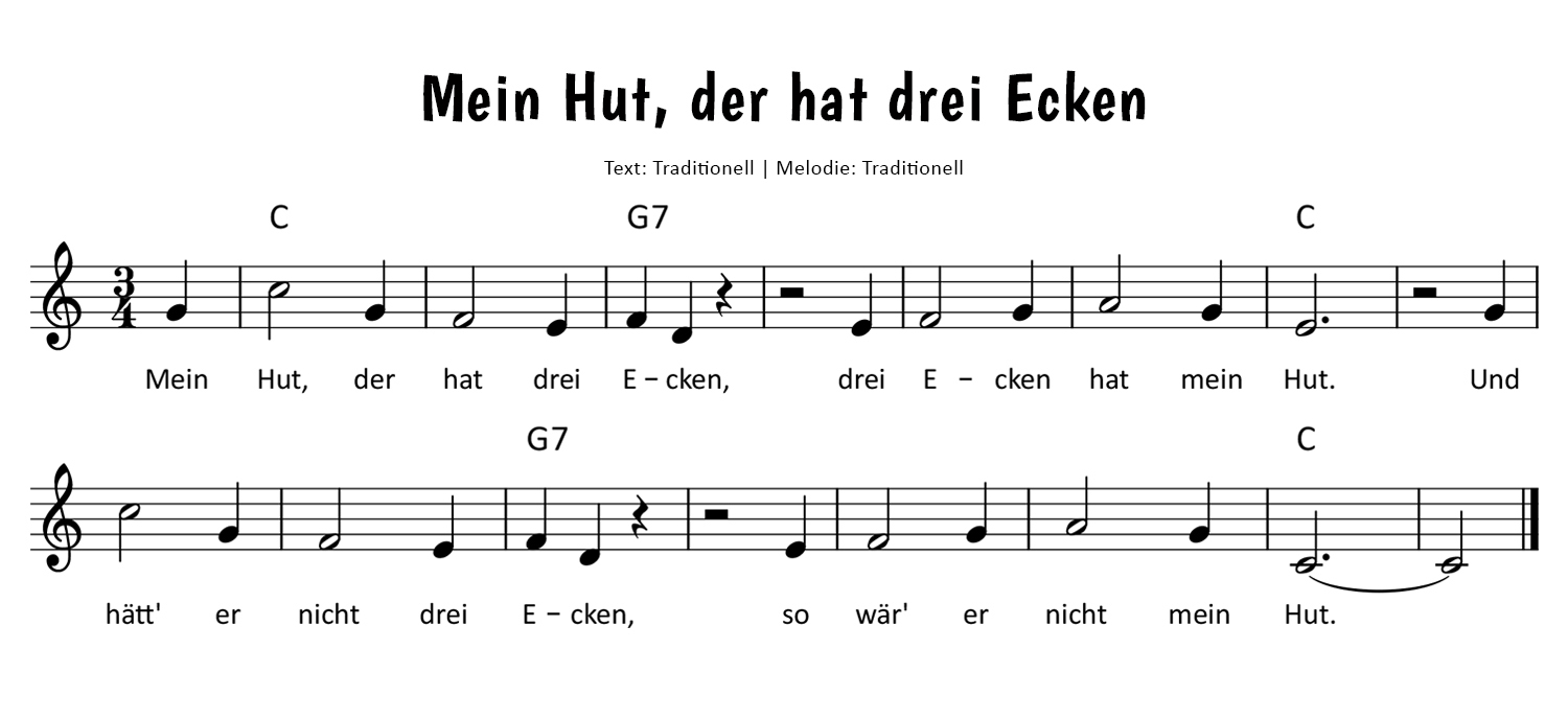 Mein Hut, der hat drei Ecken Noten