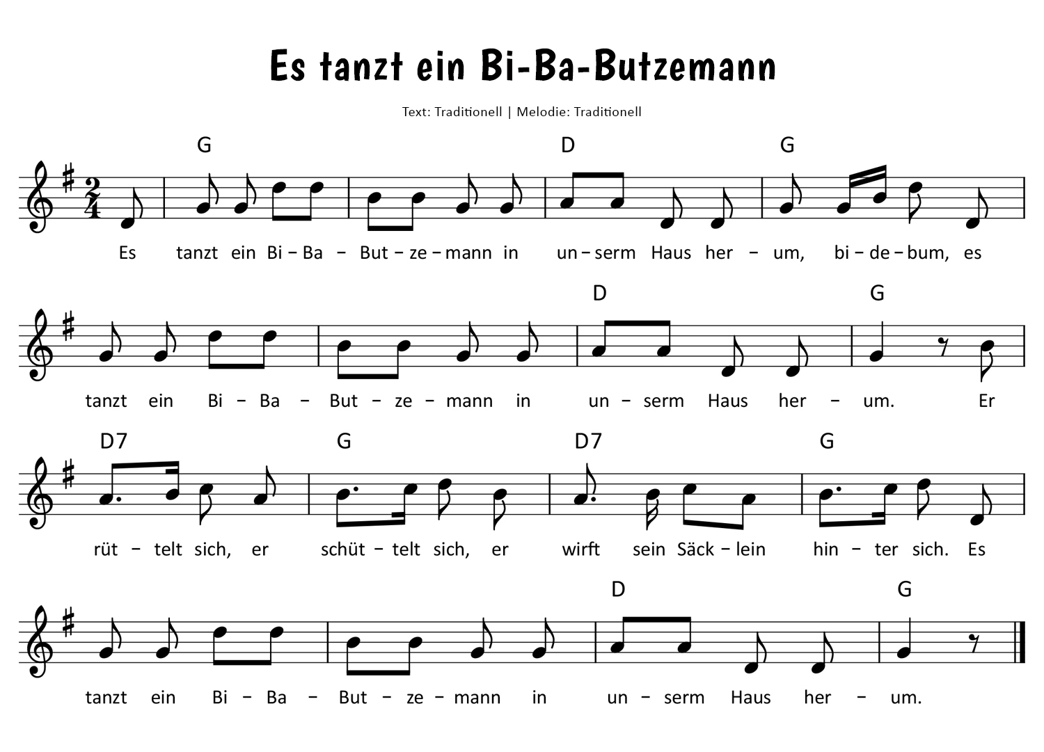 Es tanzt ein Bi-Ba-Butzemann Noten