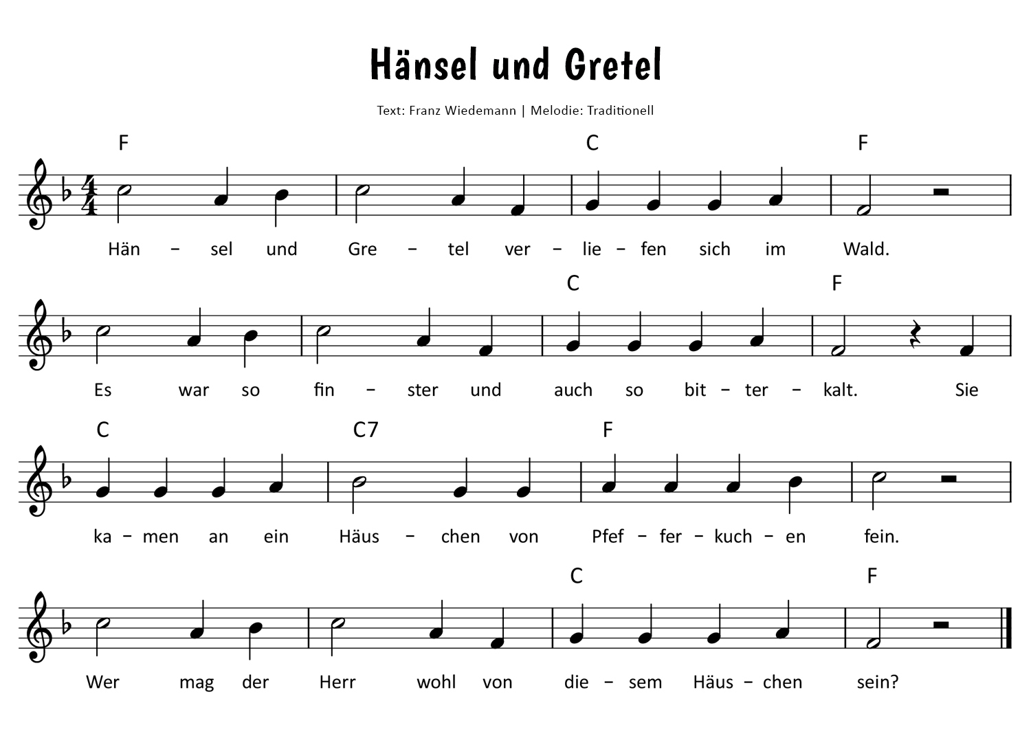 Hänsel und Gretel Noten