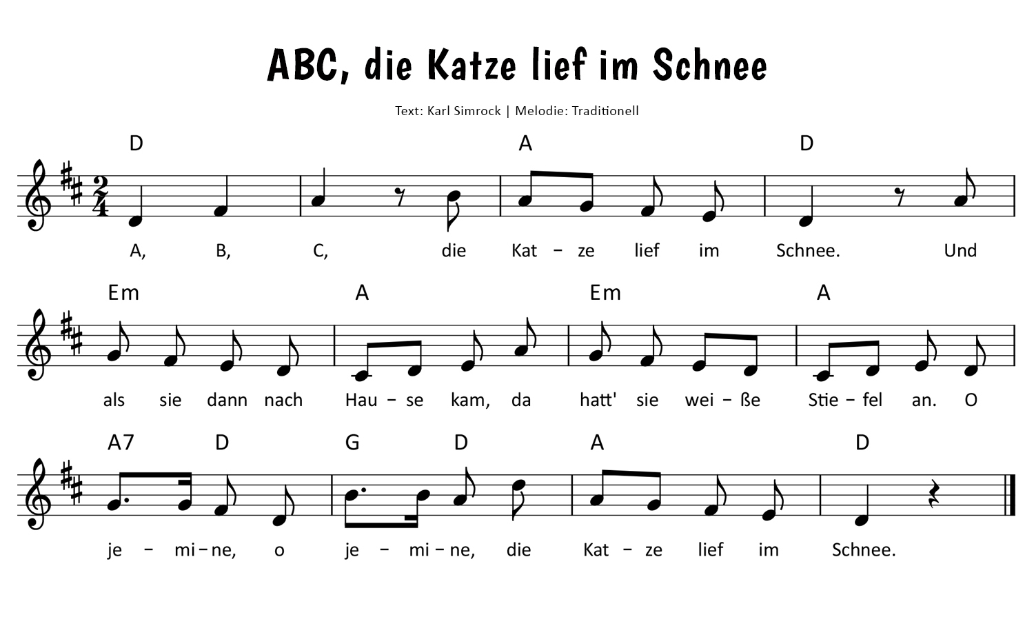 ABC, die Katze lief im Schnee Noten