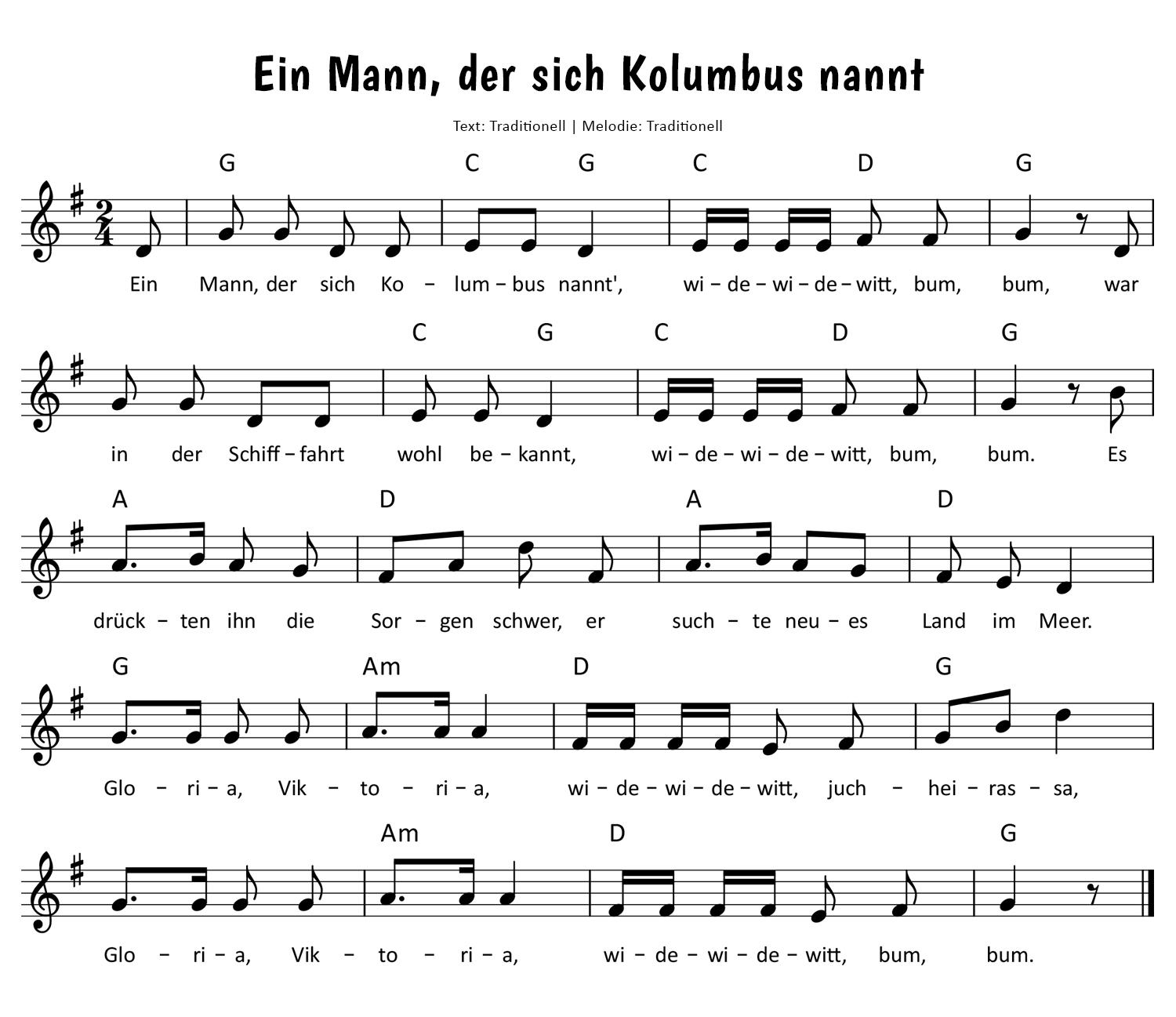 Ein Mann, der sich Kolumbus nannt Noten