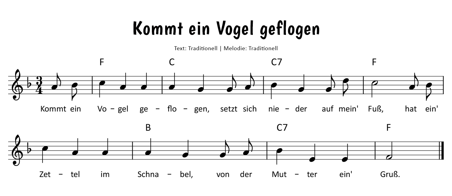 Kommt ein Vogel geflogen Noten