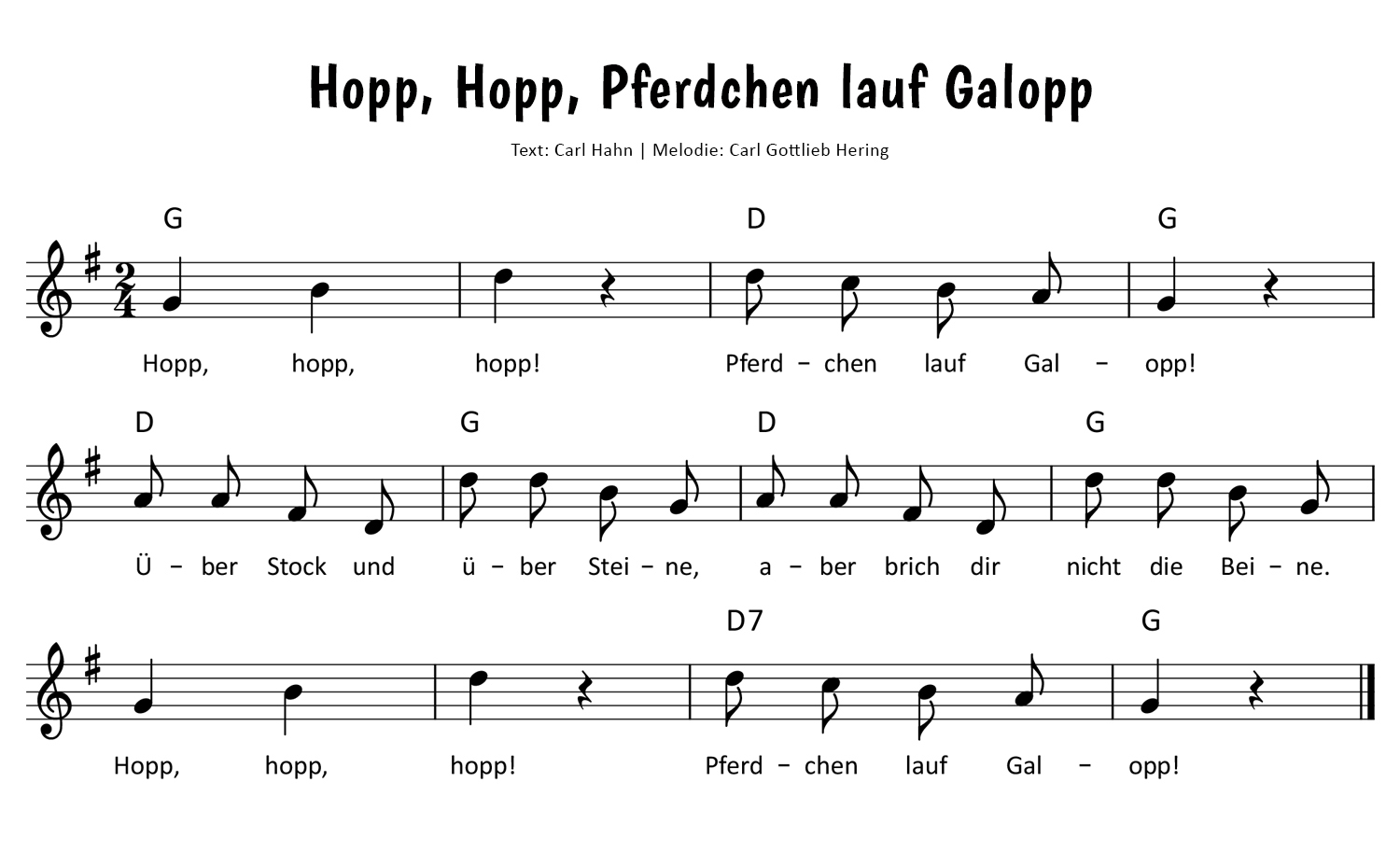 Hopp, hopp, hopp, Pferdchen lauf Galopp Noten