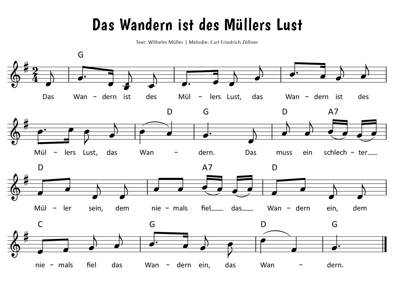 Das Wandern ist des Müllers Lust Noten