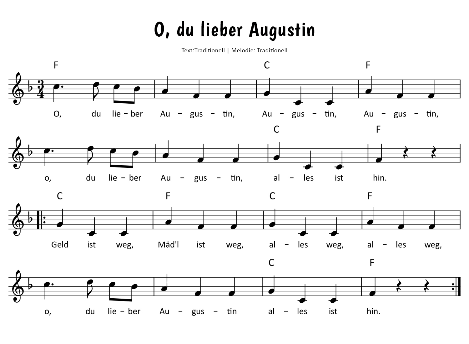 O Du lieber Augustin Noten