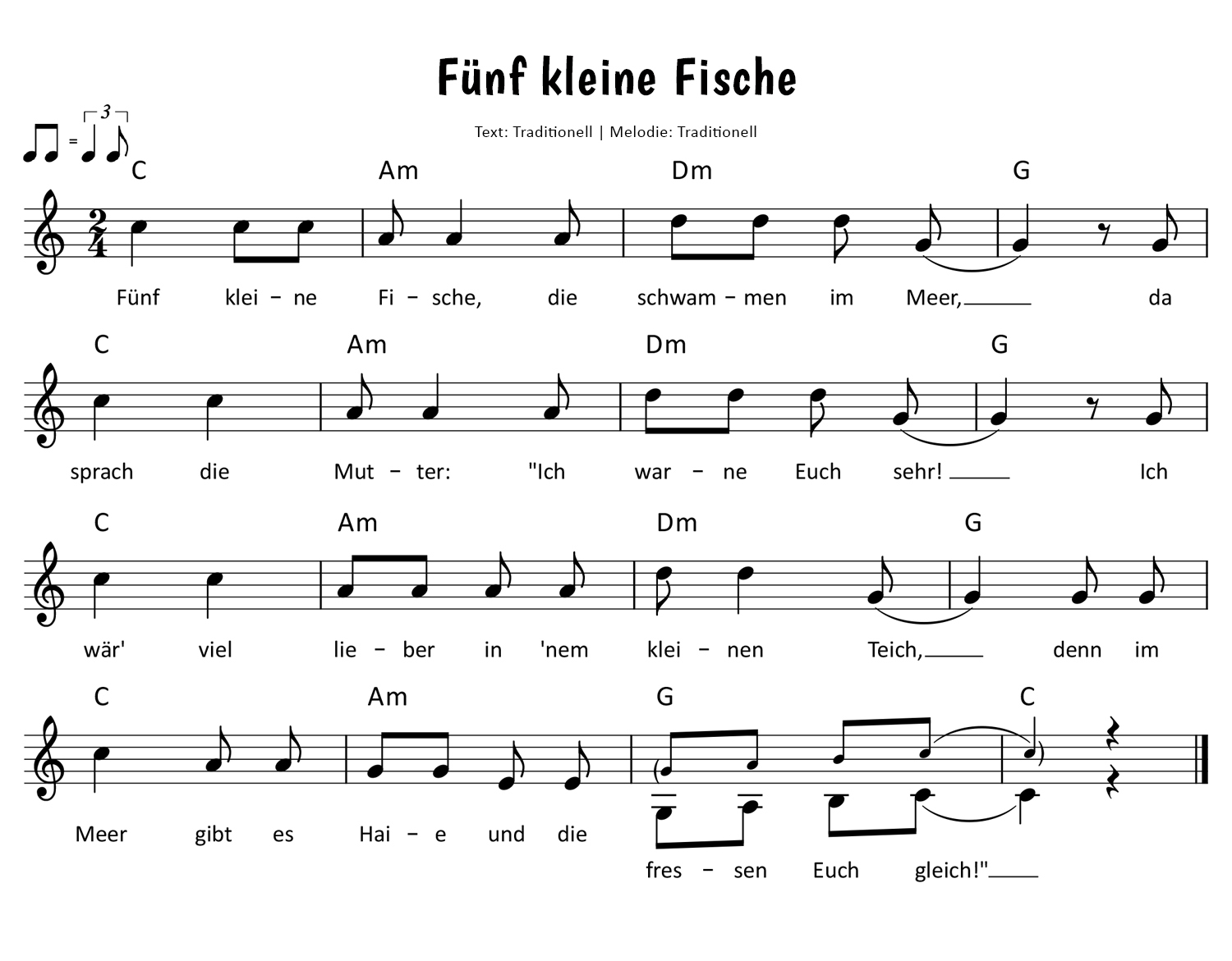 Fünf kleine Fische Noten