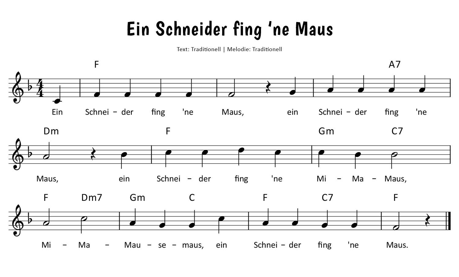 Ein Schneider fing 'ne Maus Noten