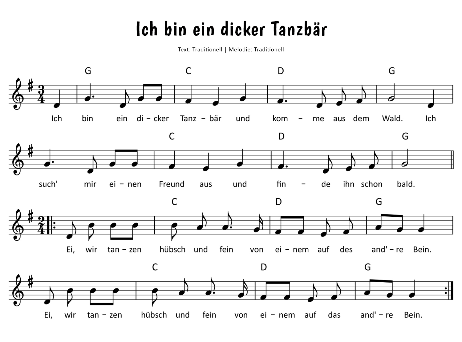 Ich bin ein dicker Tanzbär Noten