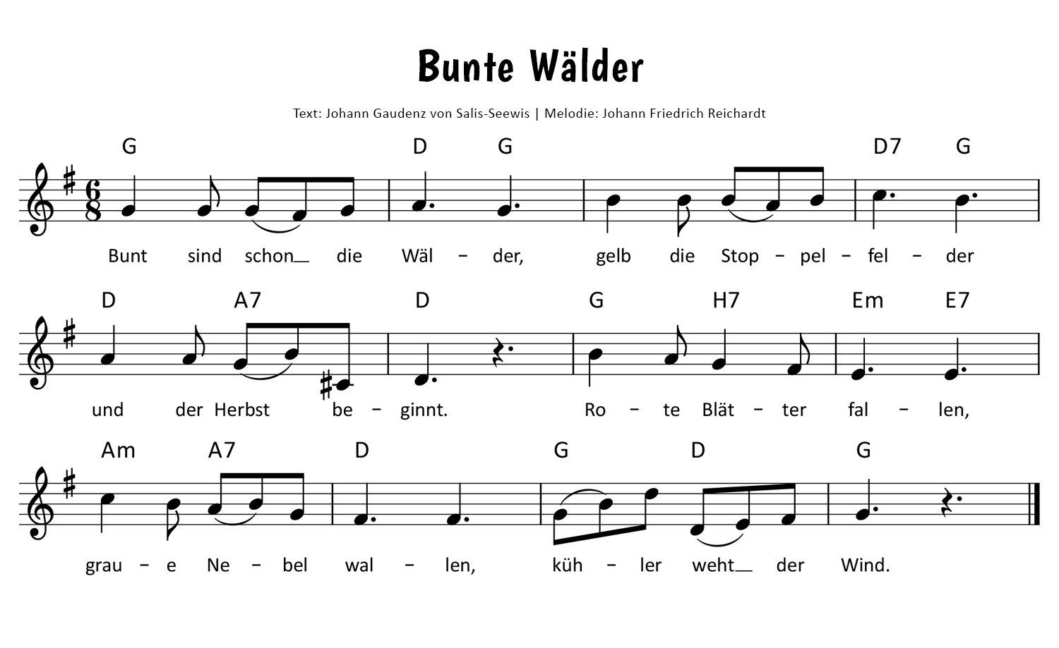 Bunt sind schon die Wälder Noten