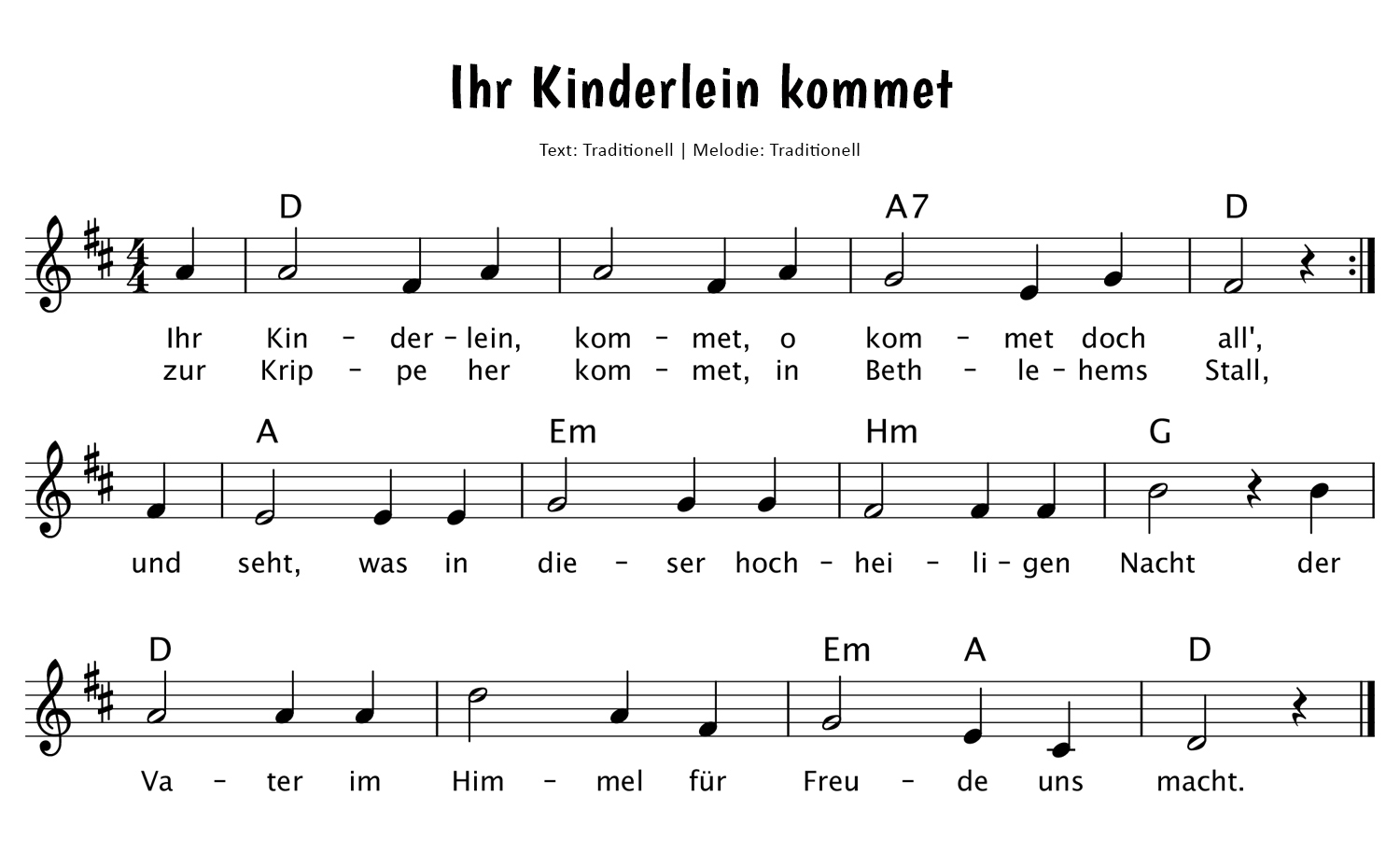 Ihr Kinderlein, kommet Noten