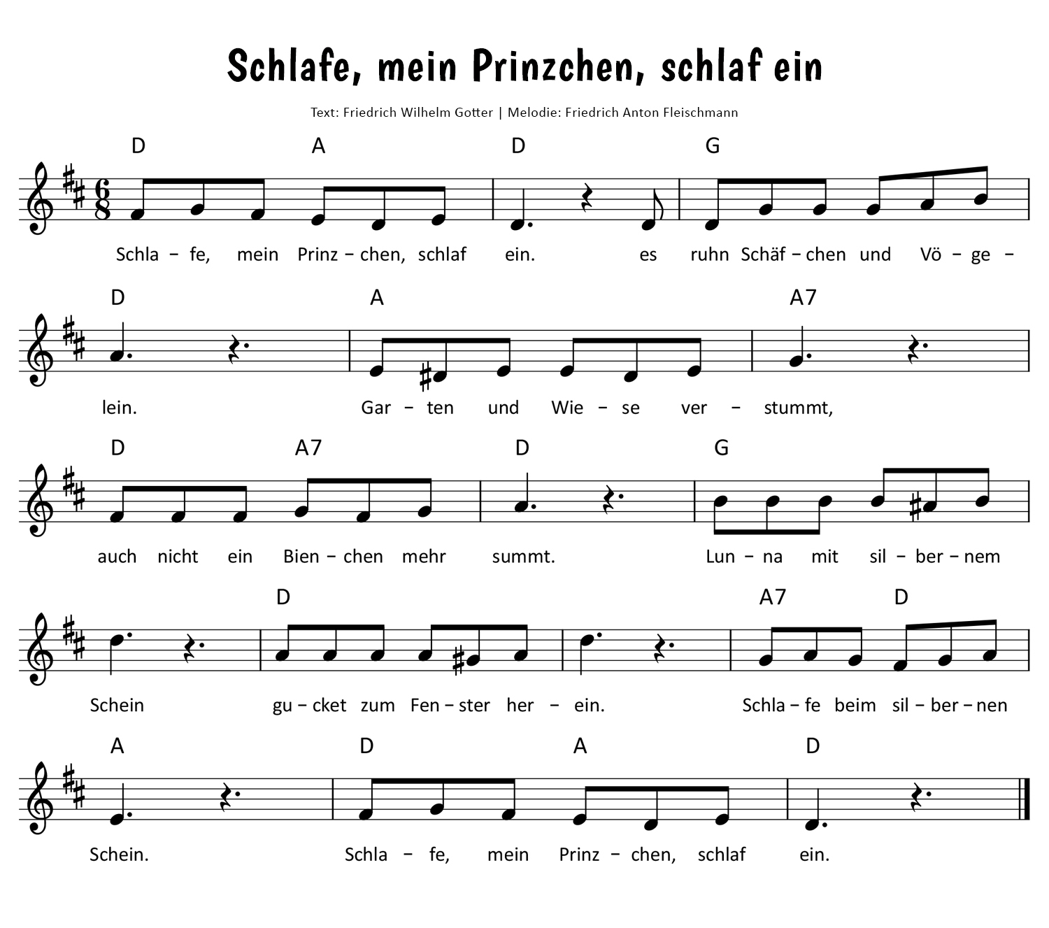 Schlafe, mein Prinzchen, schlaf ein Noten