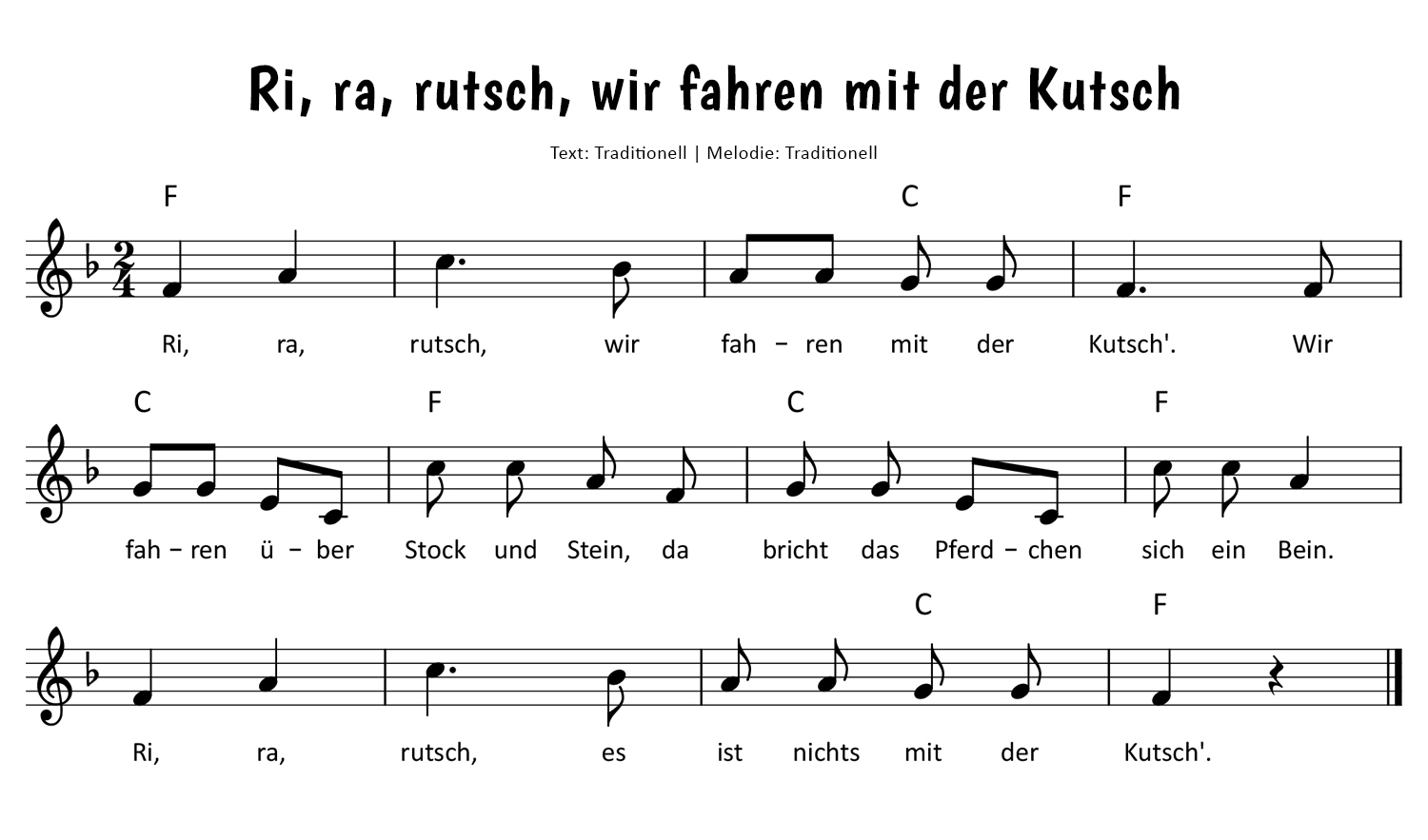 Ri, ra, rutsch, wir fahren mit der Kutsch Noten