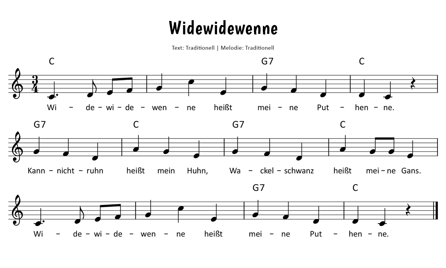 Widewidewenne (heißt meine Puthenne) Noten