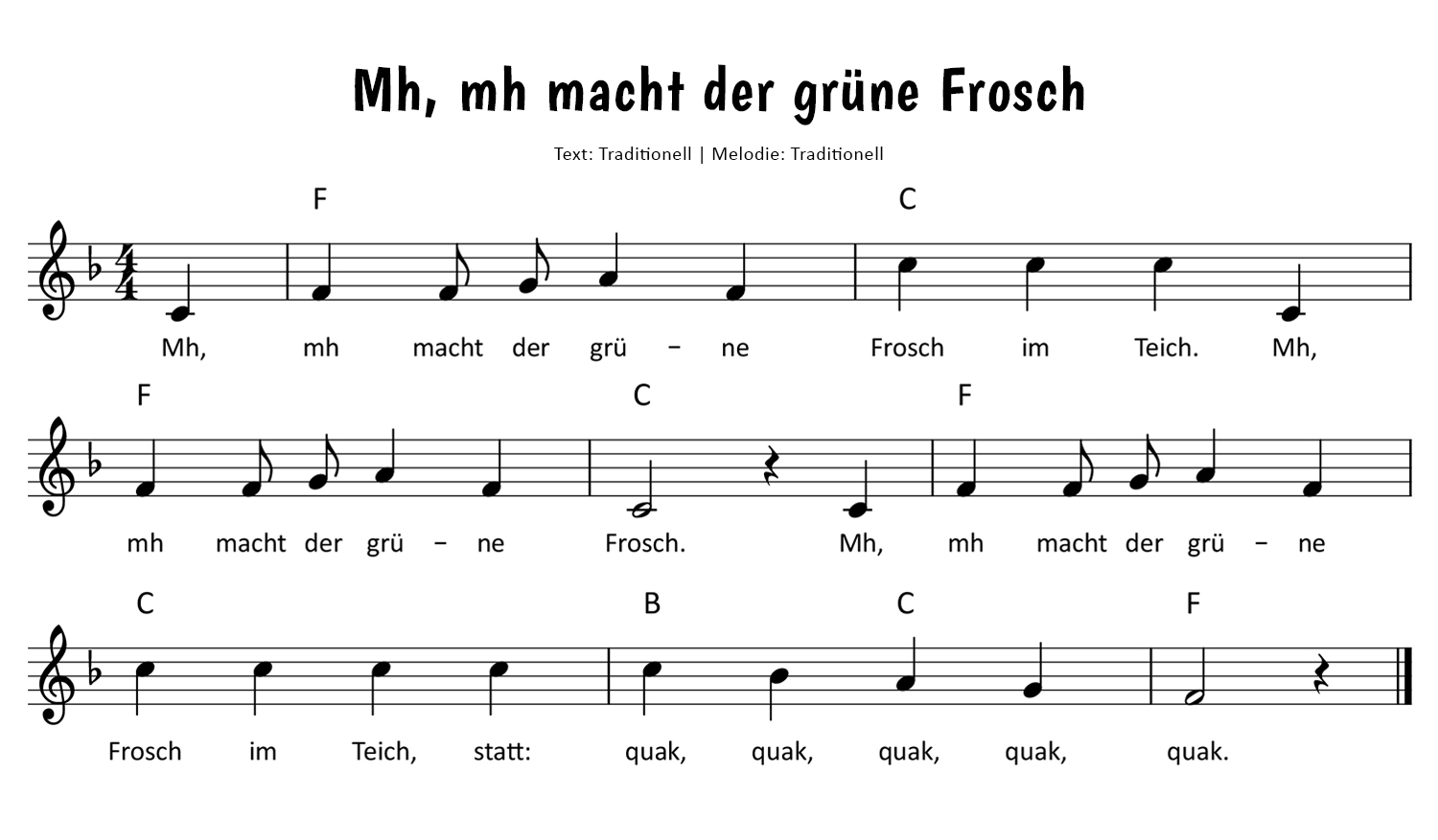 Mh, mh macht der grüne Frosch im Teich Noten