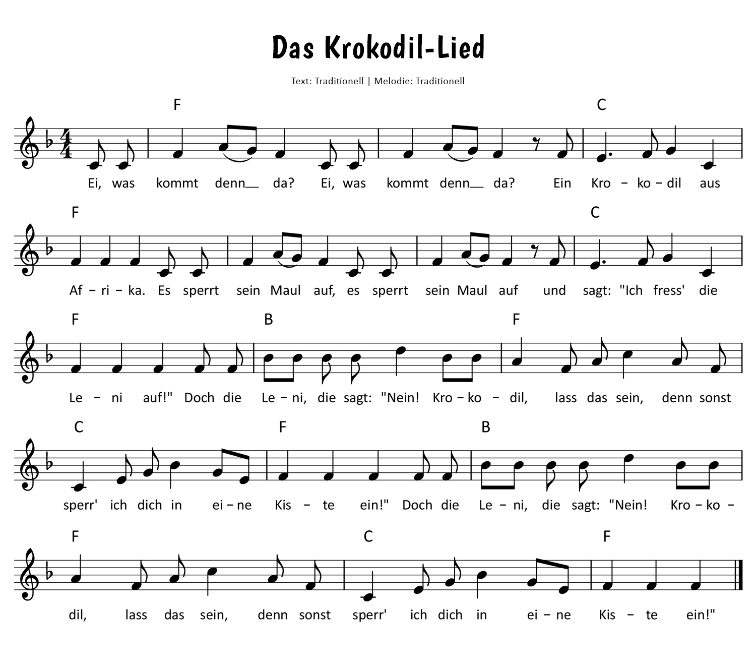 Das Krokodil-Lied (Ei, was kommt denn da?) Noten