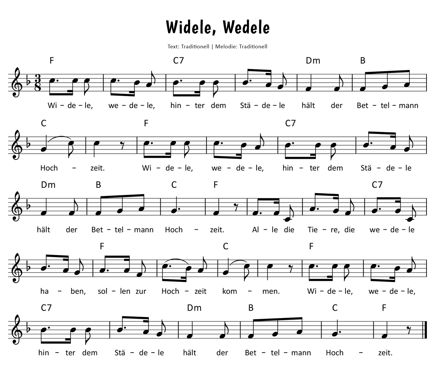 Widele, wedele Noten