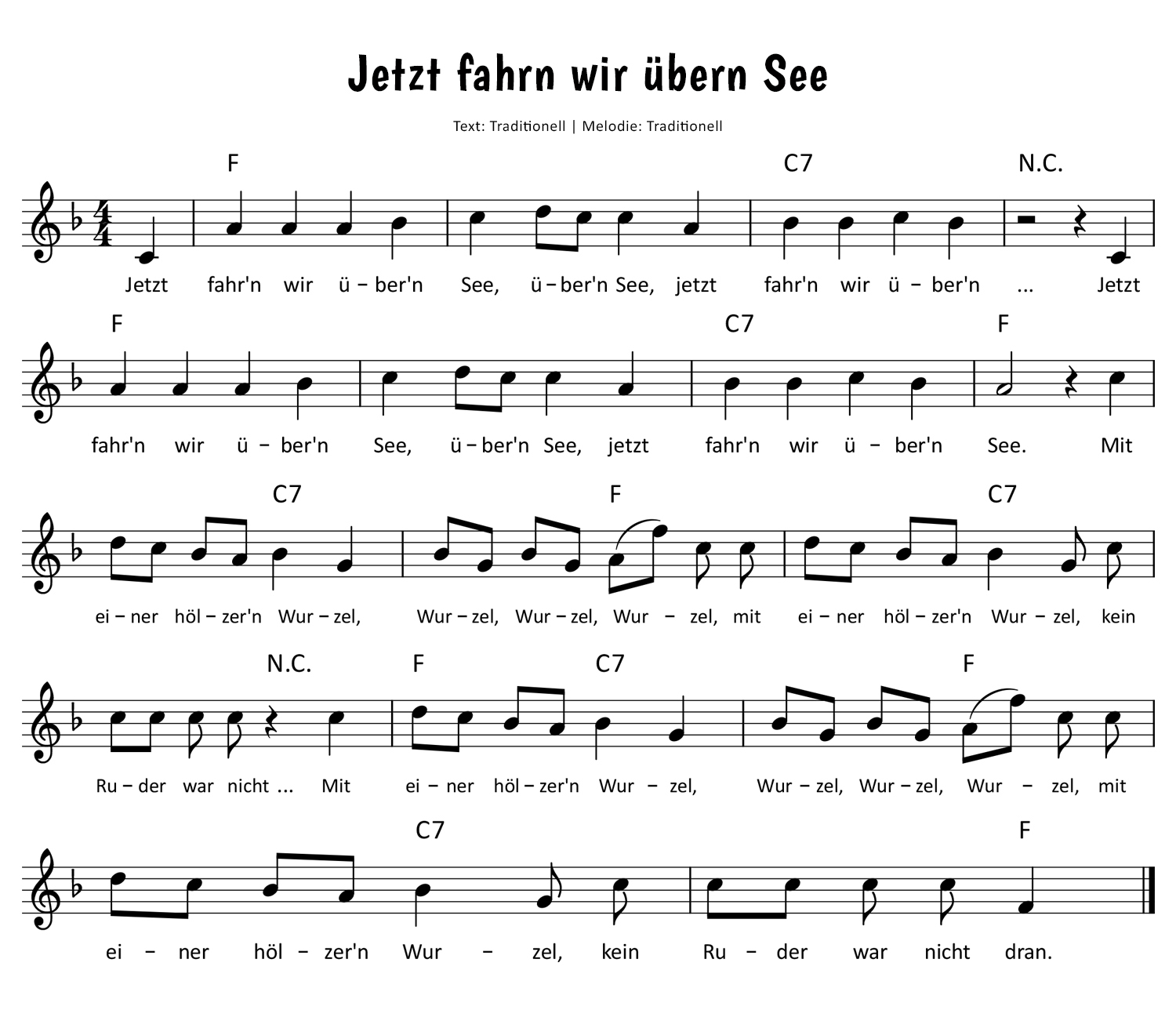 Jetzt fahr'n wir über'n See Noten