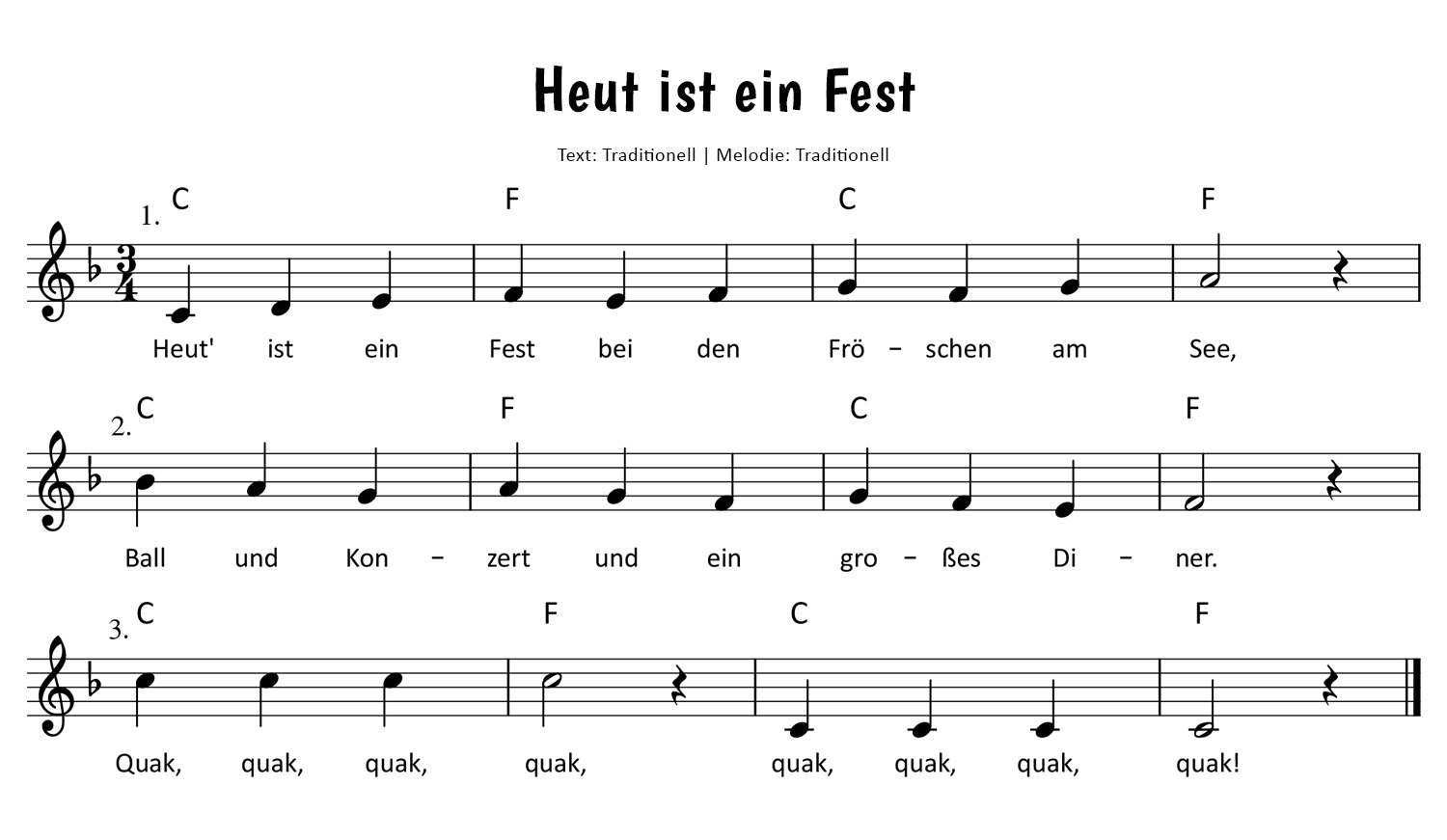 Heut' ist ein Fest bei den Fröschen am See Noten