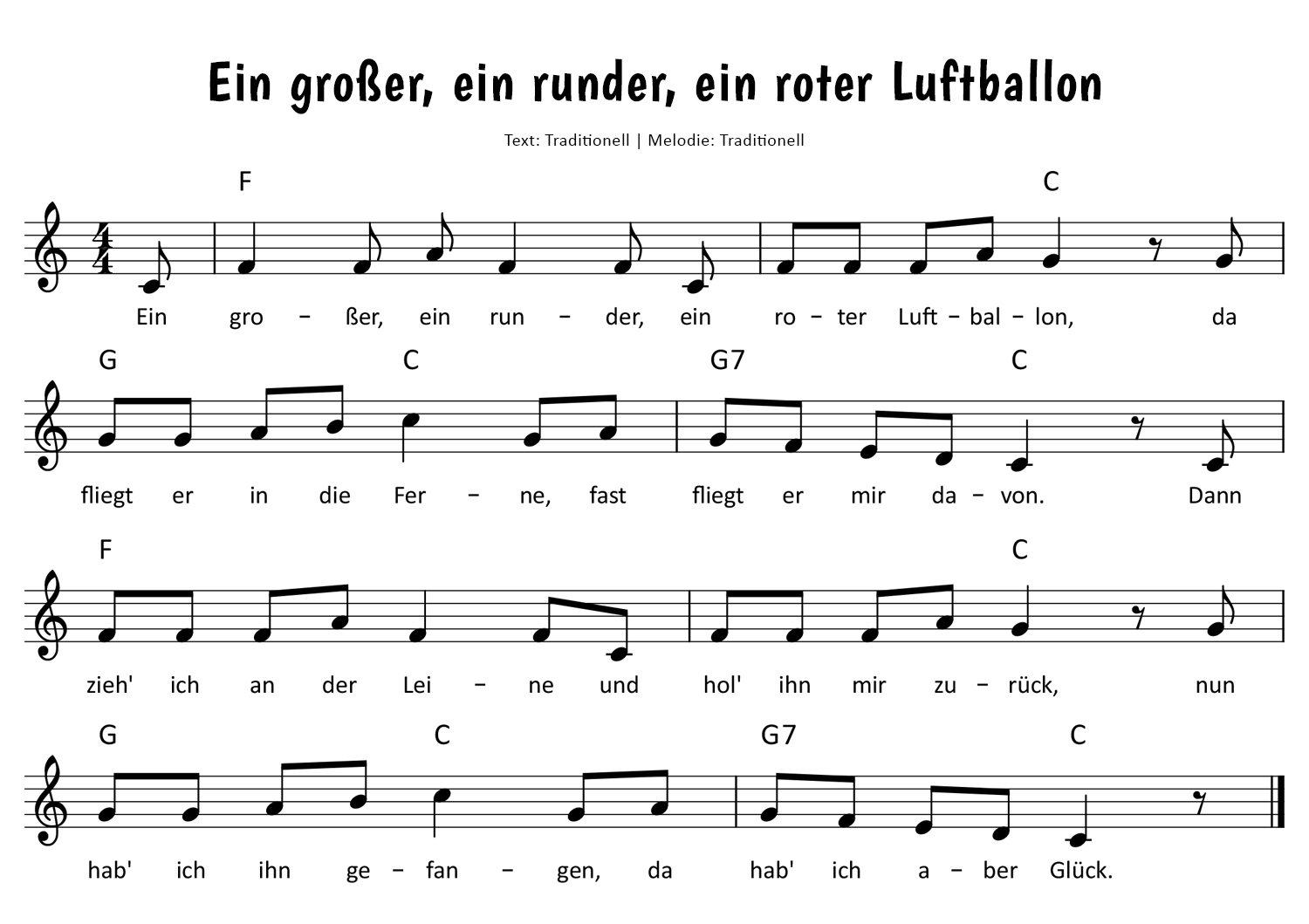 Ein großer, ein runder, ein roter Luftballon Noten