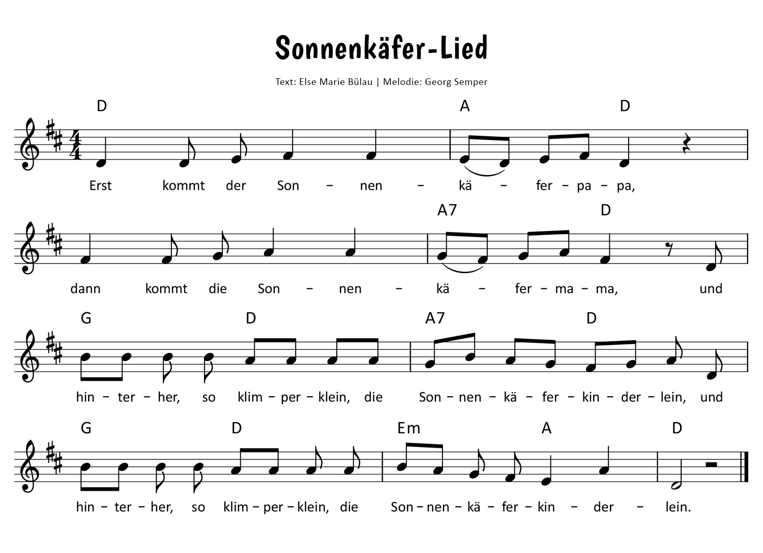 Das Sonnenkäfer-Lied Noten