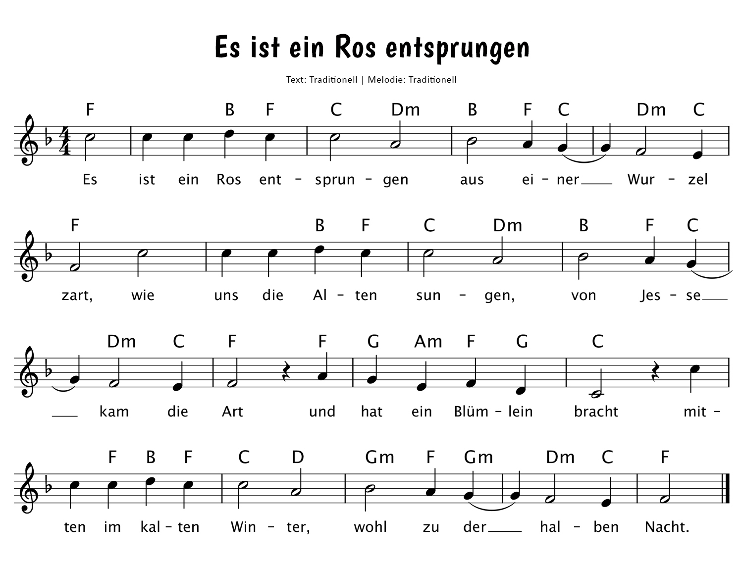 Es ist ein Ros entsprungen Noten