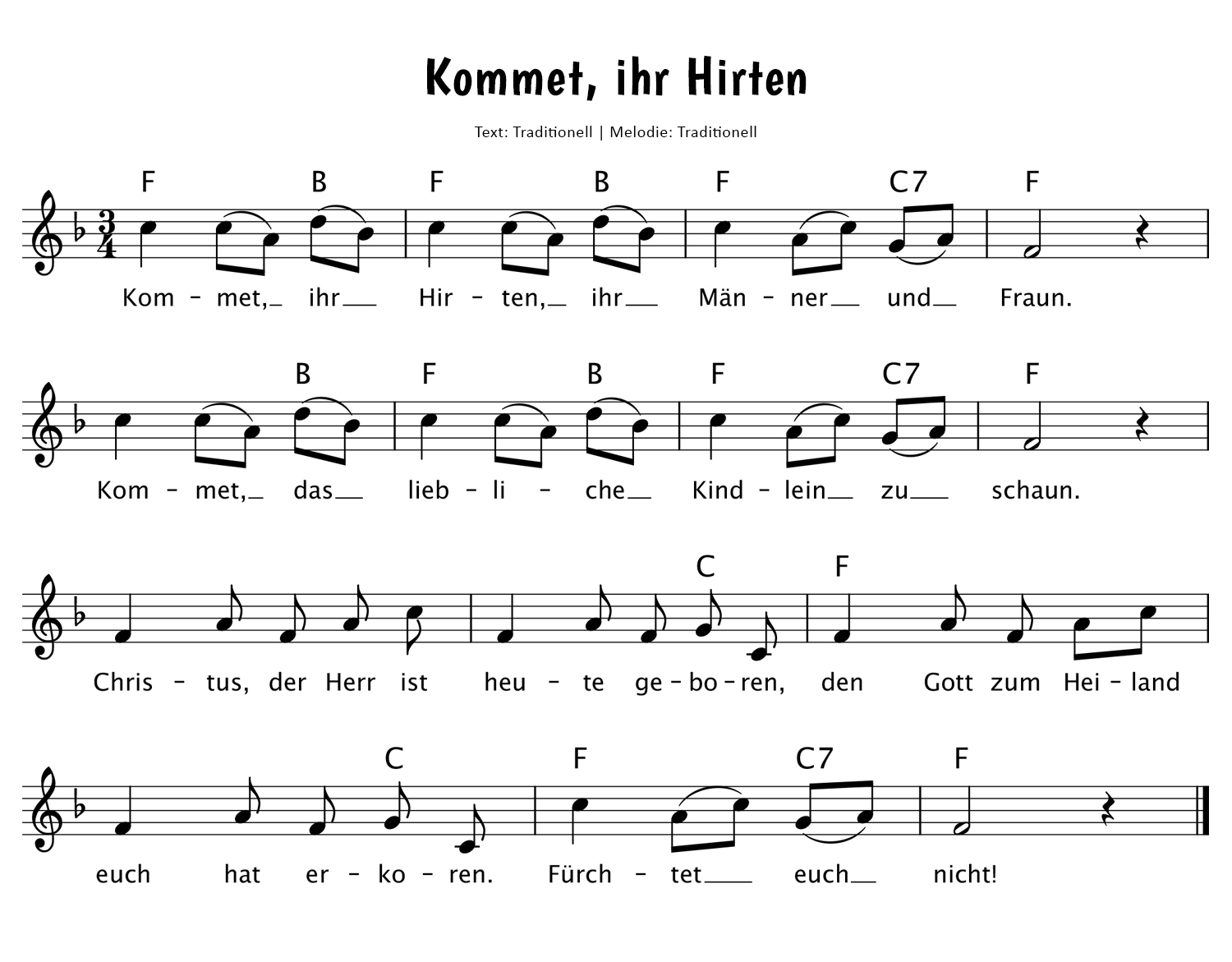 Kommet, ihr Hirten Noten