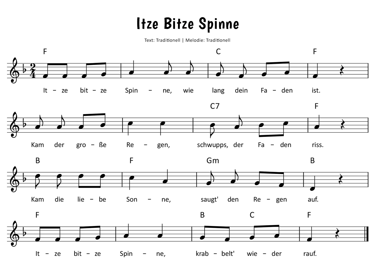 Itze Bitze Spinne Noten