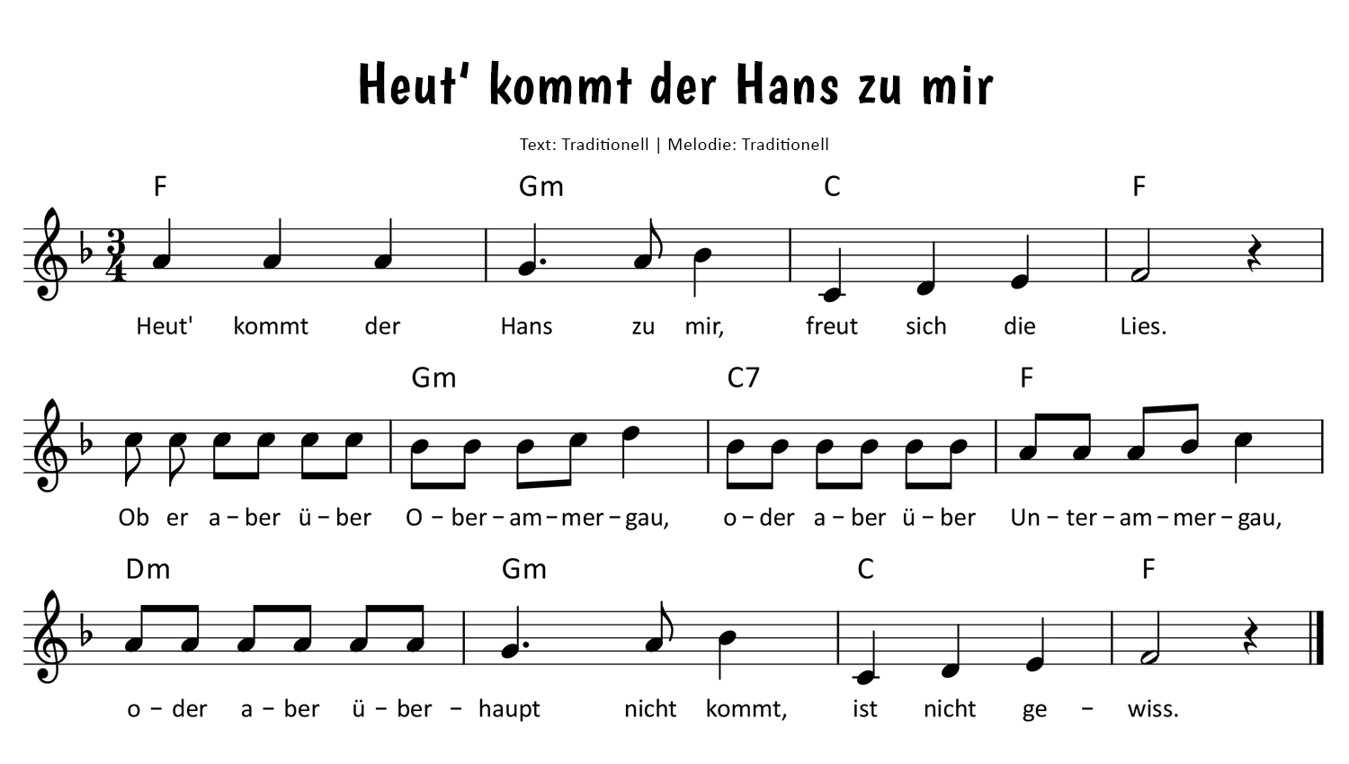Heut' kommt der Hans zu mir Noten